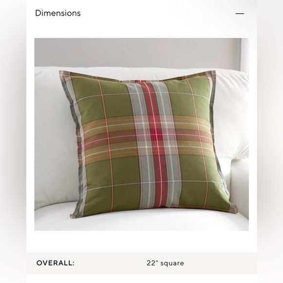LAST ONE! New Pottery Barn Charles Plaid Holiday Pillow Cover, Green, 22” - Picture 3 of 10